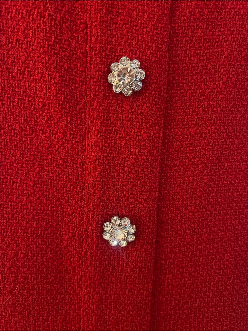 J.Crew Holiday Red Bouclé/Tweed-Texture Dress Crystal Jeweled floral buttons - Picture 4 of 14